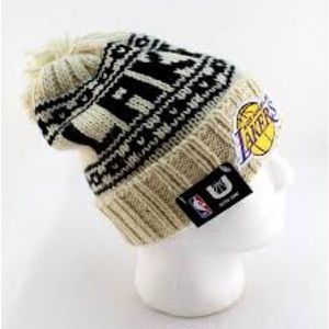 LMT: LA Lakers Cuffed Knit Beanie Black Tan Pom Winter Snowboard Ski